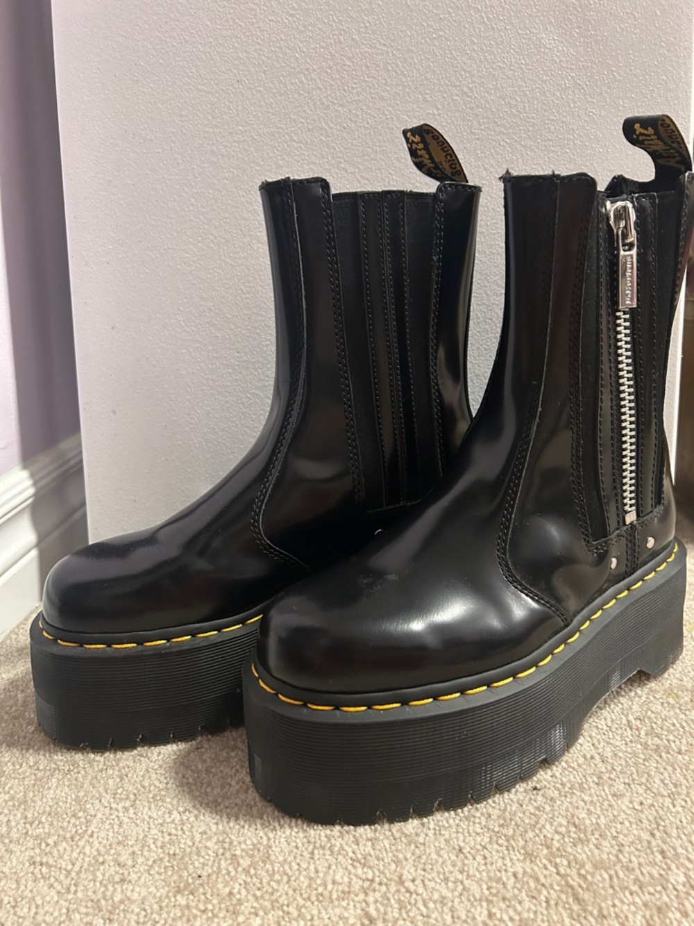 Dr. Martens Black Patent Platform Chelsea Boots with Side Zip - Picture 3 of 5